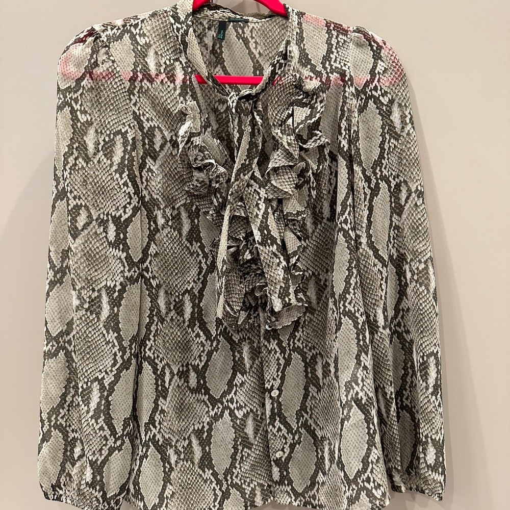 Benetton snake print w neck tie blouse size xs nwot